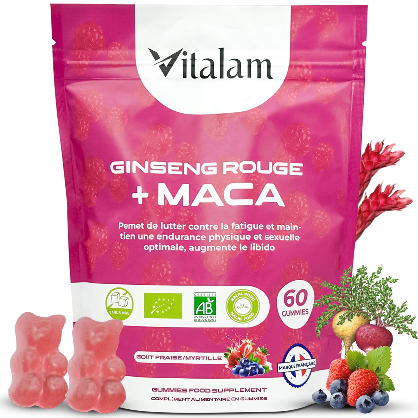 Gummies Ginseng Rouge avec de la Maca jaune BIO de Corée en sachet | viagra homme naturel, Vitamine b12, Energie, Force, Augmente le désir et les performances