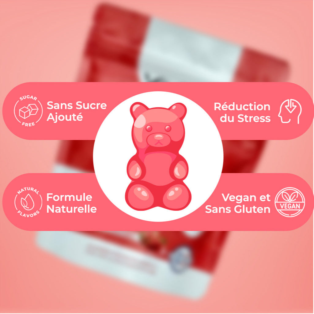 Gummies Anti-stress au safran en sachet, Réduit le stress et l'anxiété, Vitamines B3, B6, B9, B12, Rétablie la bonne humeur