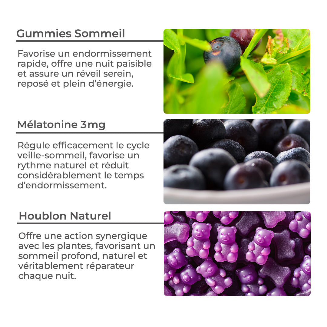 Gummies Sommeil – Alternative Naturelle aux Médicaments pour Dormir, Aide contre les Troubles du Sommeil et l'insomnie