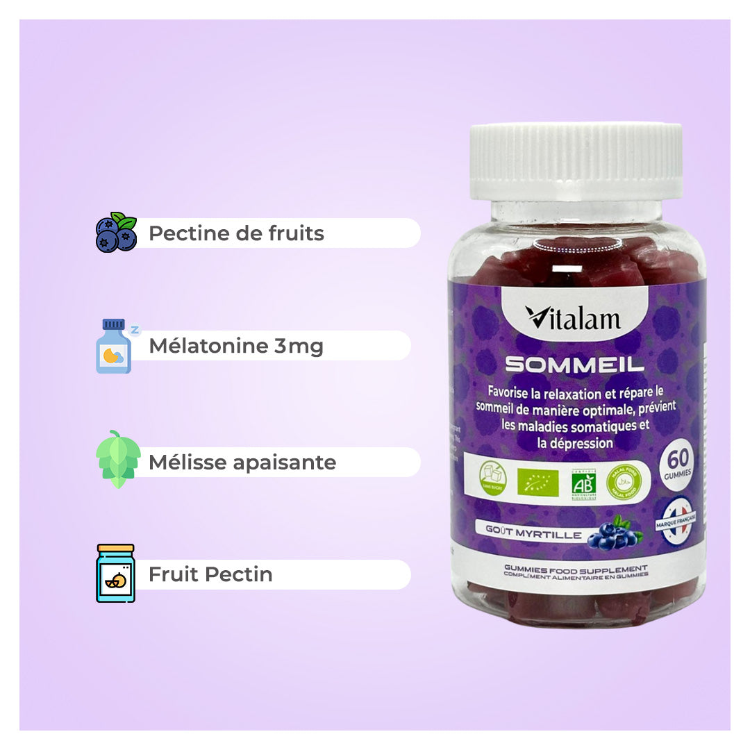 Gummies Sommeil – Alternative Naturelle aux Médicaments pour Dormir, Aide contre les Troubles du Sommeil et l'insomnie