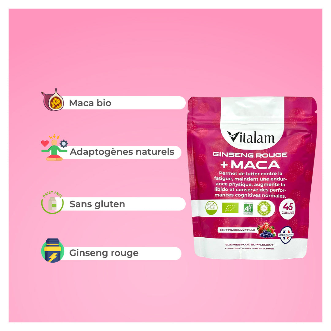 Gomitas de ginseng rojo con MACA en sobre