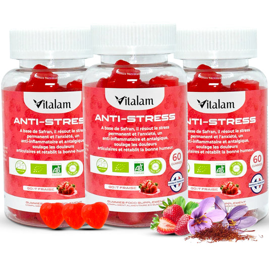 Cure Anti-stress de 3 mois, Lot de 3 boites - Gummies Anti-stress au safran