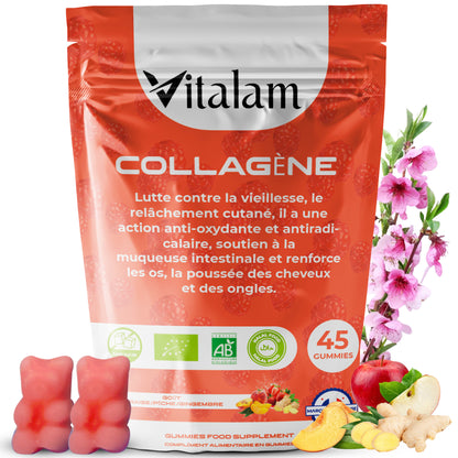 Gummies Collagène Marin Pur en sachet, Rajeunit la peau, Renforce les os, les ongles et Pousse les cheveux, Compléments alimentaires