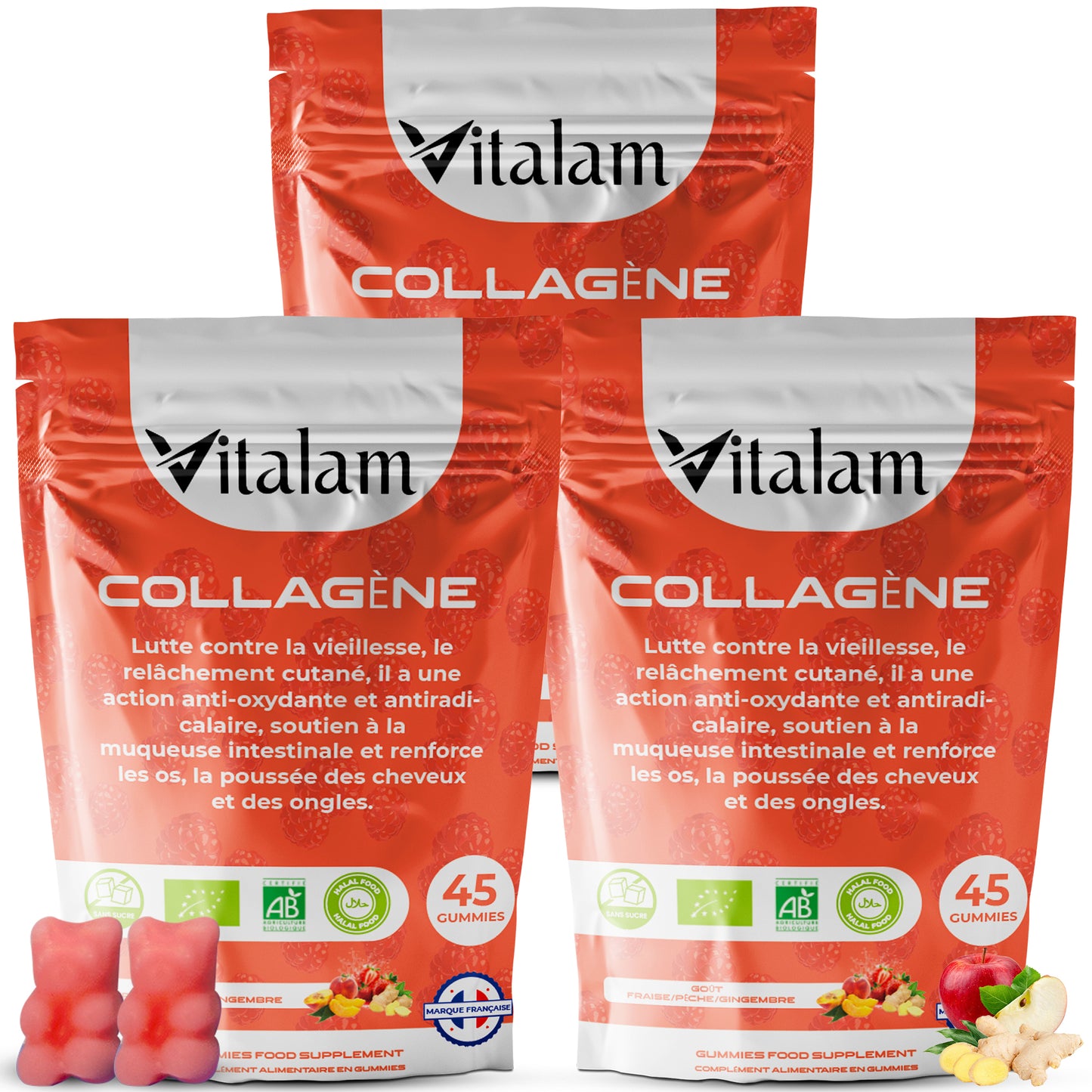 Gomitas de colágeno de coco, cabello más largo, uñas fortalecidas y piel reafirmada en bolsa