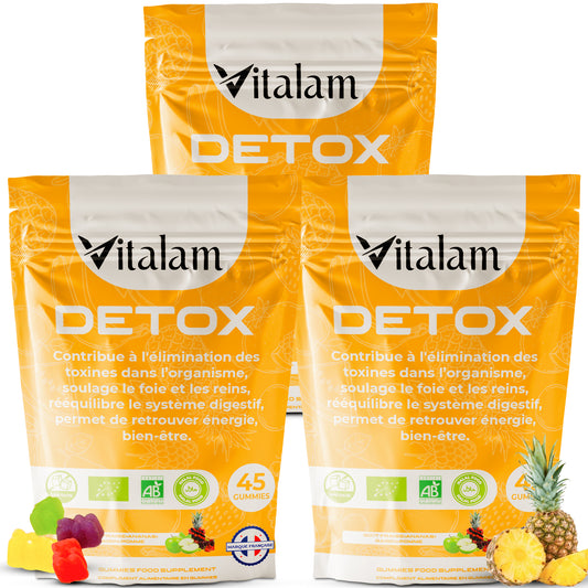 Cure Detox de 2 mois, Lot de 3 sachets - Gummies Detox Curcuma, Digestion, Detox foie, Elimination Toxines