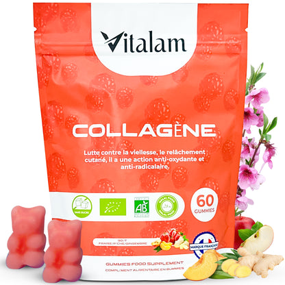 Gummies Collagène Marin Pur en sachet, Rajeunit la peau, Renforce les os, les ongles et Pousse les cheveux, Compléments alimentaires