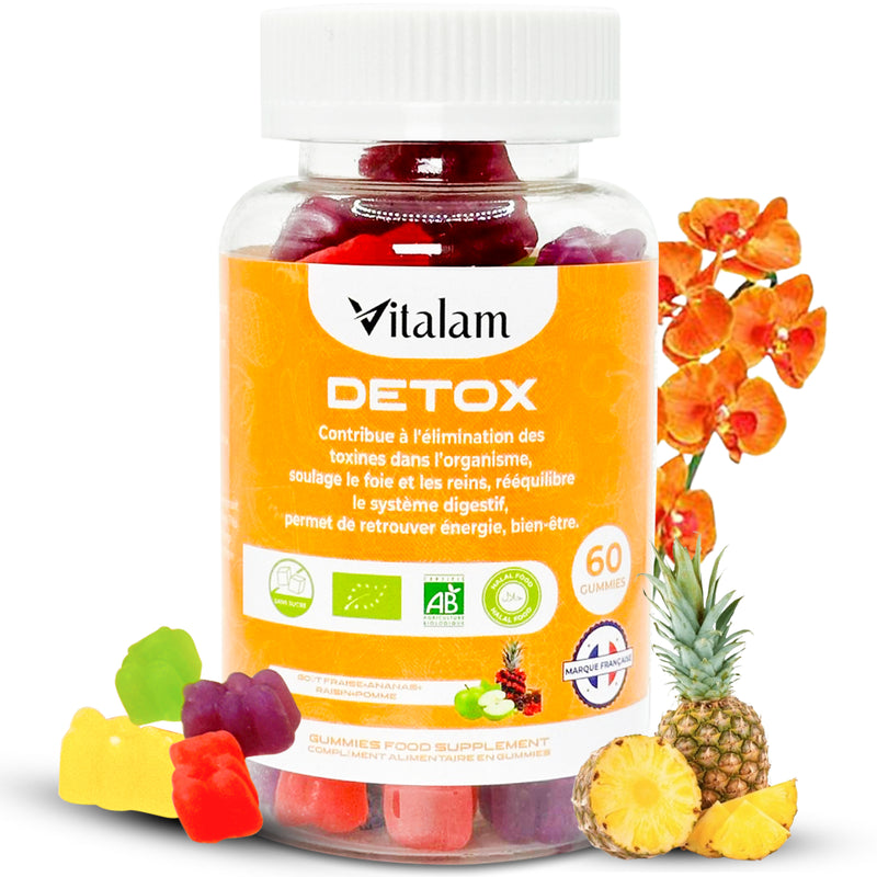 Gummies Detox Curcuma, Digestion, Detox foie, Elimination Toxines, Draineur, Perte de poids, Bruleur de graisse, Complément alimentaire – Sans Sucre – Goût Fraise Ananas