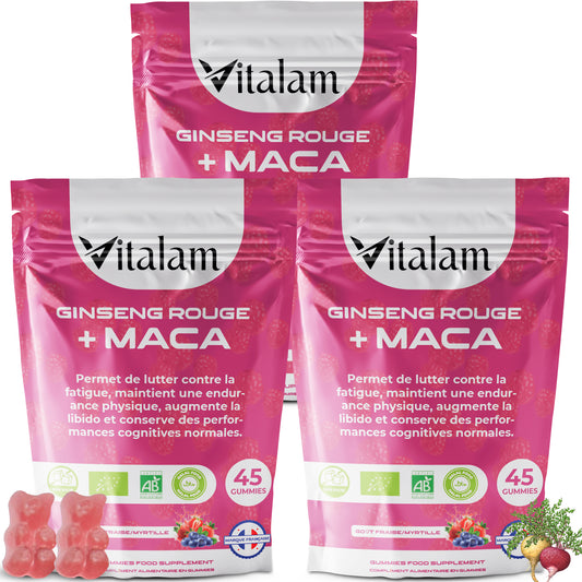 Cure Regain Libido et Performances de 2 mois, Lot de 3 sachets - Gummies Ginseng Rouge avec de la Maca jaune BIO de Corée | viagra homme naturel