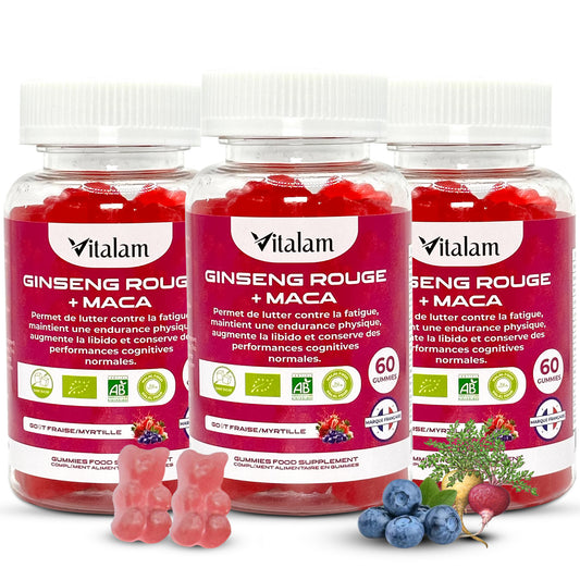Cure Regain Libido et Performances de 3 mois, Lot de 3 boites - Gummies Ginseng Rouge avec de la Maca jaune BIO de Corée | viagra homme naturel