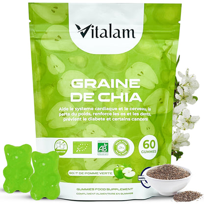 Gummies Graine de chia en sachet, Minceur & Perte de Poids et de Tour de taille, Source de protéines, fibres et OMEGA 3, Complément alimentaire