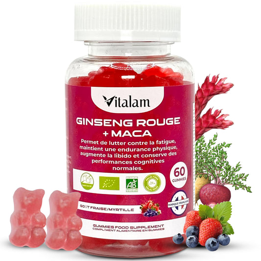 Gummies Ginseng Rouge avec de la Maca jaune BIO de Corée | viagra homme naturel, Vitamine b12, Energie, Force, Augmente le désir et les performances, 60 gummies, Goût Fraise