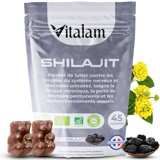 Gummies Shilajit Pur Bio en sachet, Shilajit Himalaya, Boost métabolisme, Libido et Energie, Acide Fulvique, Soutien Immunitaire pour hommes et femmes, complément alimentaire 100% Naturel