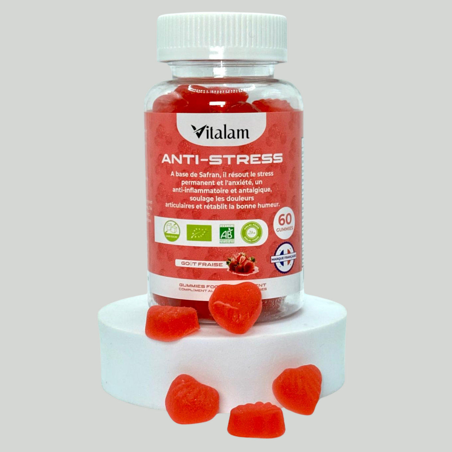 Gummies Anti-stress au safran, Réduit le stress et l'anxiété, Vitamines B3, B6, B9, B12, Rétablie la bonne humeur