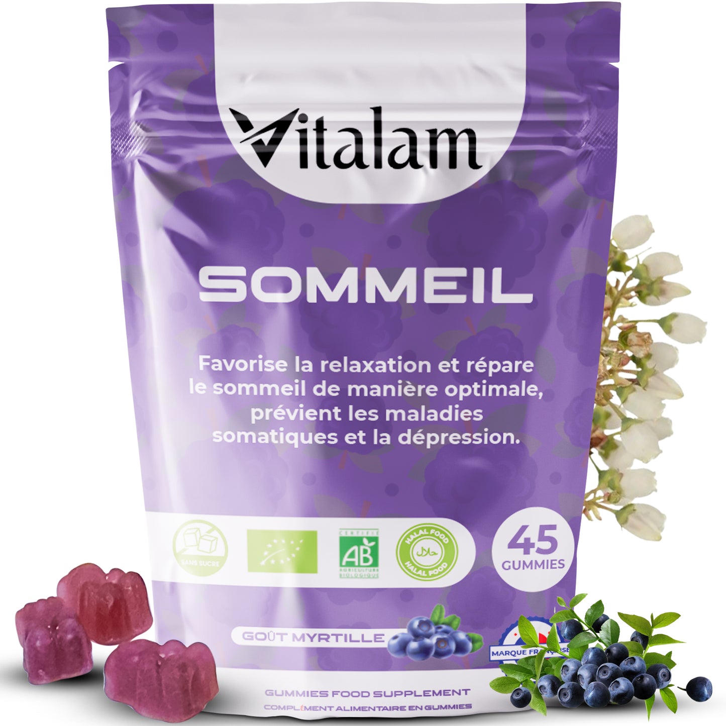 Gummies Sommeil en sachet – Gummies Réparateur sommeil, Aide Naturelle contre les Troubles du Sommeil et l'insomnie, Compléments alimentaires