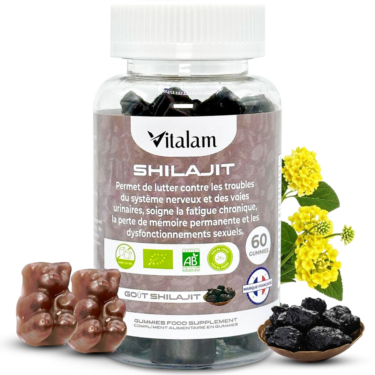 Gummies Shilajit Pur Bio, Shilajit Himalaya, Boost métabolisme, Libido et Energie, Acide Fulvique, Soutien Immunitaire pour hommes et femmes, complément alimentaire 100% Naturel