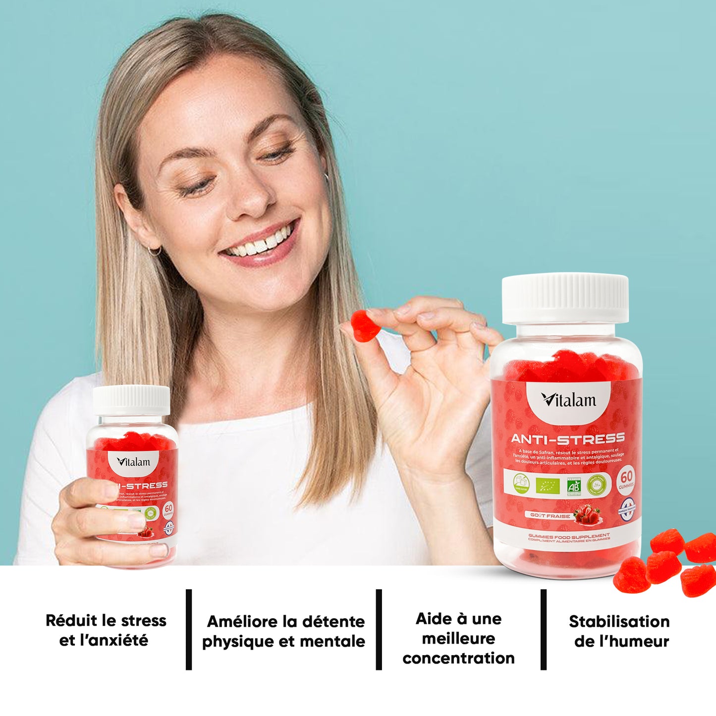Gummies Anti-Stress au Safran, Réduit le Stress et l'anxiété