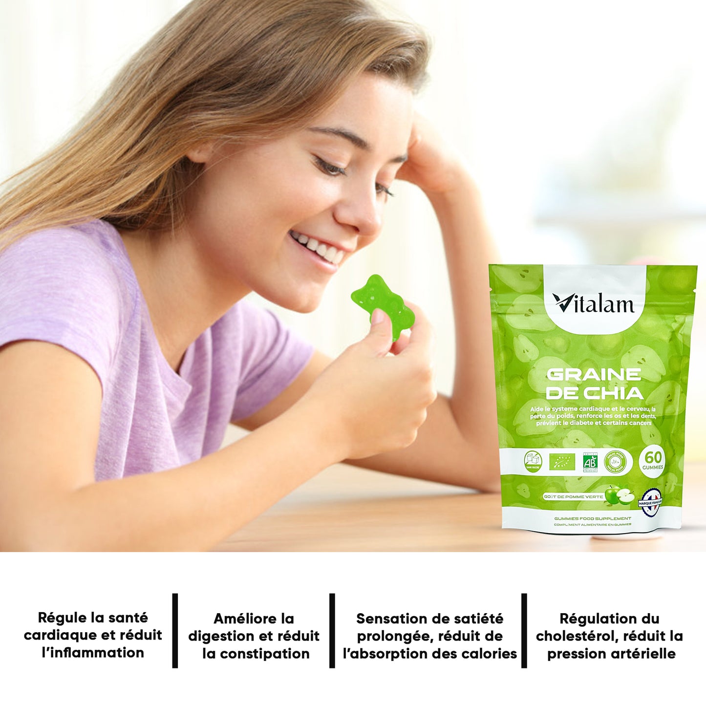 Gummies Graine de chia en sachet – Gummies Minceur & Perte de Poids Naturelle, Source de protéines - fibres - OMEGA 3