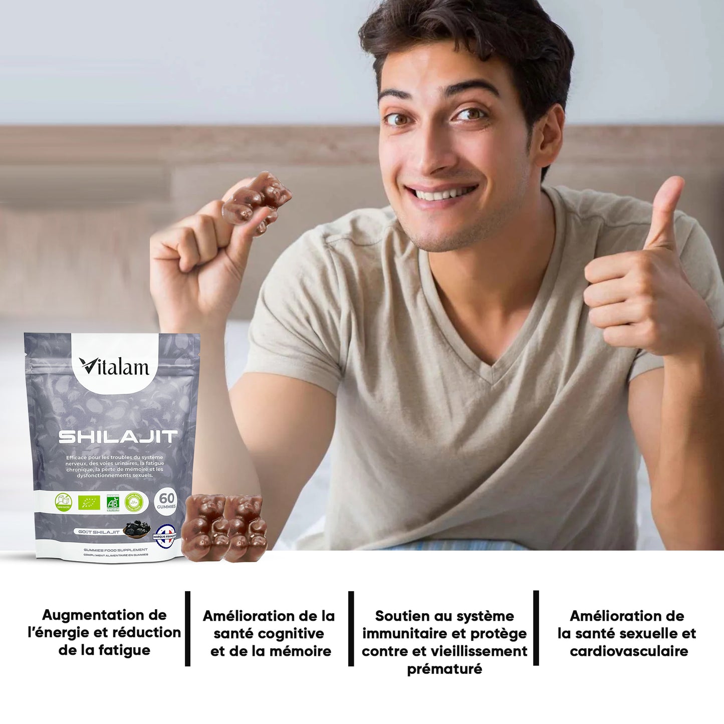 Gummies Shilajit Pure de l’Himalaya, Rajeunit et Boost l'énergie, En sachet