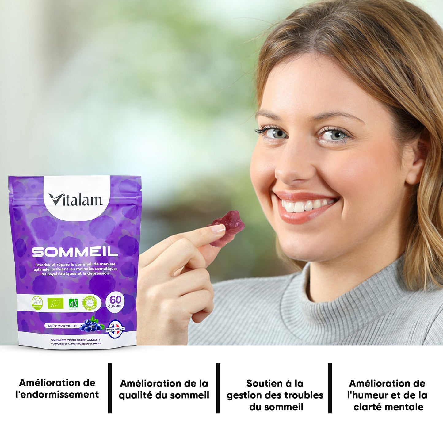 Vitalam Sommeil Gummies, Nuit apaisée sans insomnie, En sachet