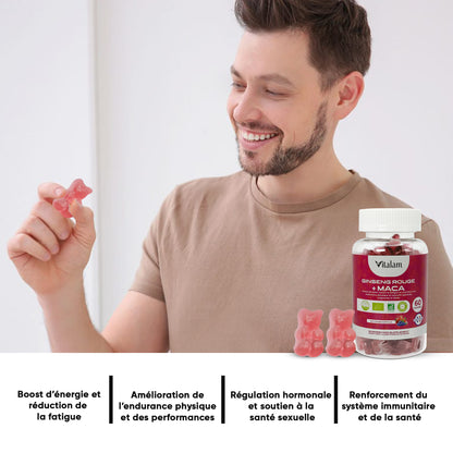 Gummies Ginseng Rouge avec de la Maca BIO de Corée | Energie, Force, Augmente le desir et les Performances Physiques et Mentales