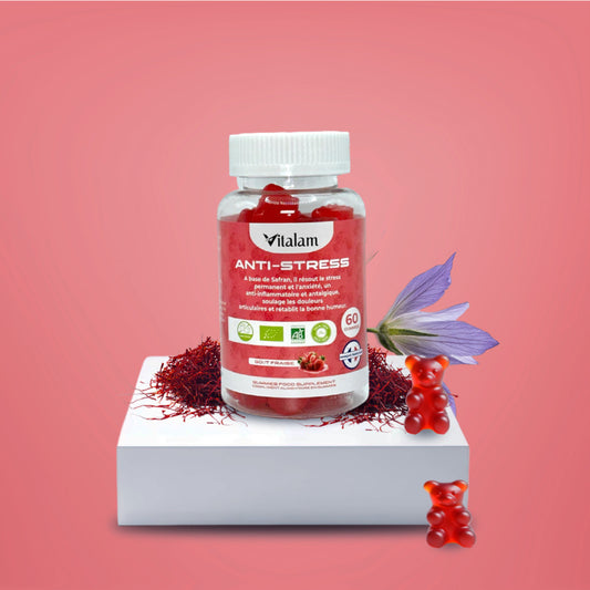 Gummies Anti-stress au safran, Réduit le stress et l'anxiété, Vitamines B3, B6, B9, B12, Rétablie la bonne humeur