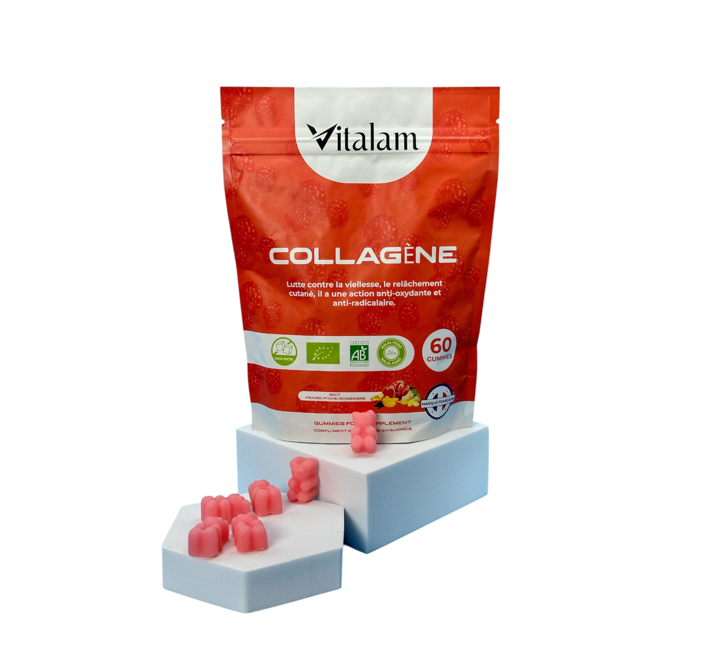 Gomitas de colágeno de coco, cabello más largo, uñas fortalecidas y piel reafirmada en bolsa