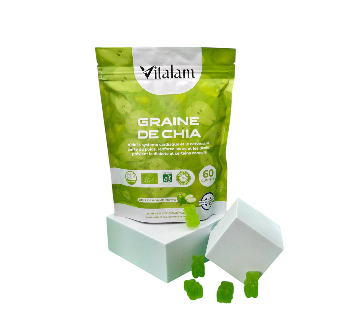 Gummies Graine de chia en sachet – Gummies Minceur & Perte de Poids Naturelle, Source de protéines - fibres - OMEGA 3